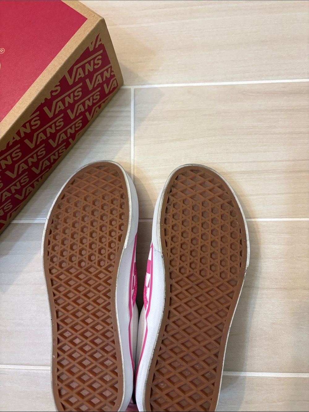 Vans Pink & White Checkerboard Slip-On Sneakers - Picture 6 of 9